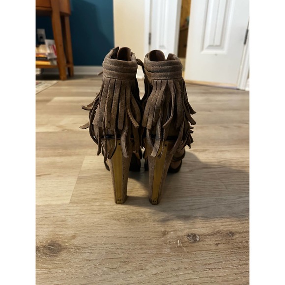 B Brian Atwood Womens Lace Up Platform Fringe Booties Brown Suede Size 9 - Picture 4 of 5